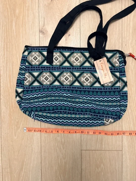 Women's Teal Patterned Tote Bag - Picture 3 of 5